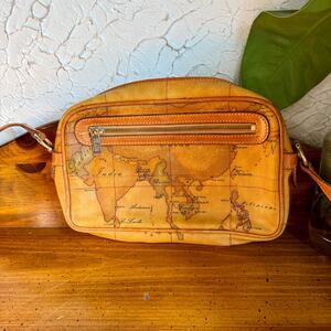 Vintage Alviero Martini 1A Classe Map Print Crossbody Bag Italy | Brown Geo Map